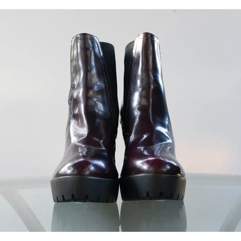 Steve Madden Amandaa Burgundy Lug Bottom Platform Booties Womens Size 10M